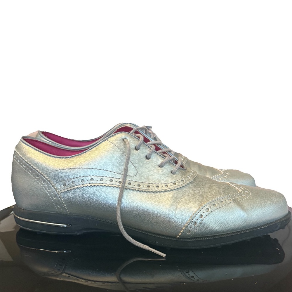 Footjoy Tailored Collection Wingtip Spikeless Golf Shoe In Metallic Silver 9